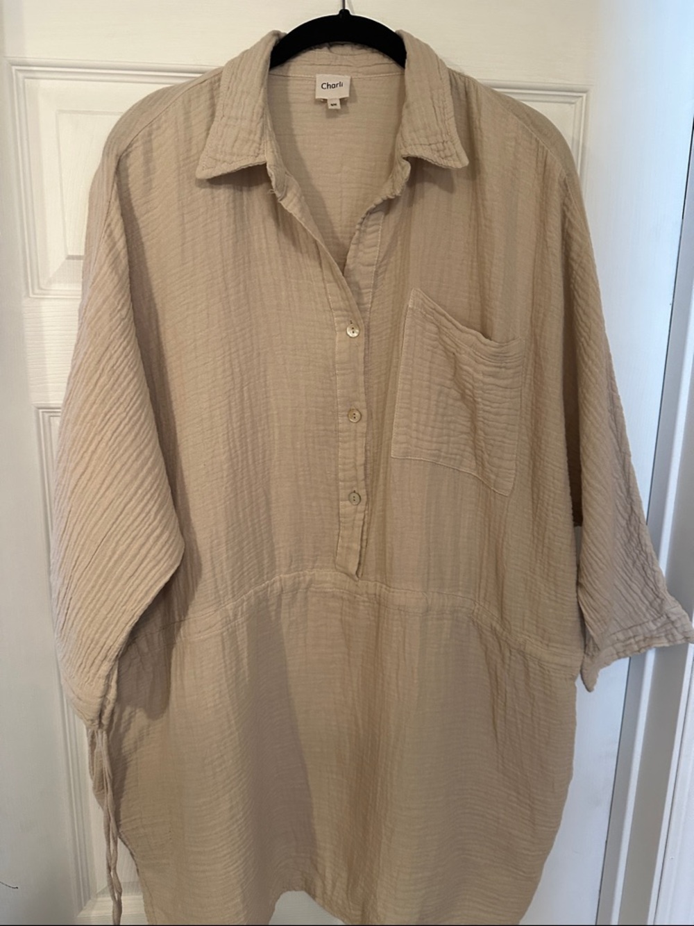 Charli Beige Gauze Button Pullover Tunic